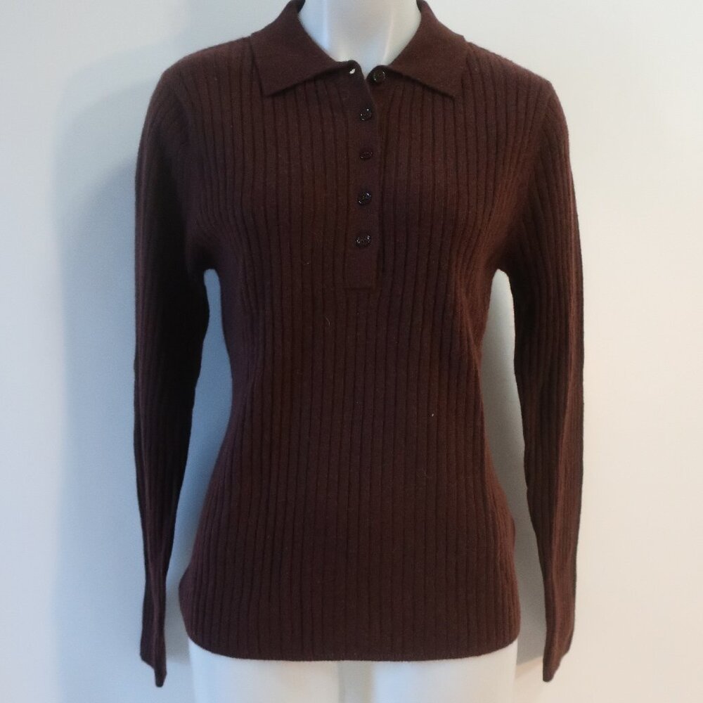 Elegant Brown Ribbed Sweater